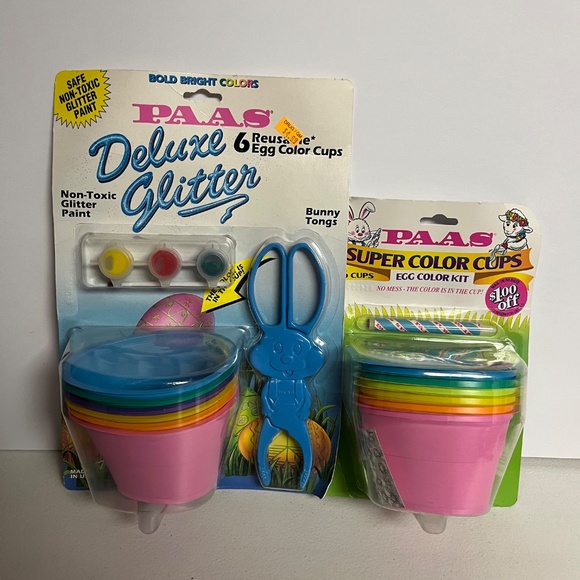 1990s Paas Deluxe Glitter Easter Egg Reusable Color Kit 6 Cups Extra  Color Cup - Picture 1 of 9